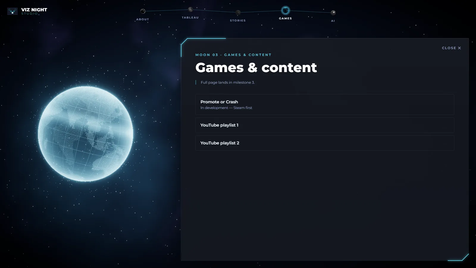 Games: a translucent hologram planet.